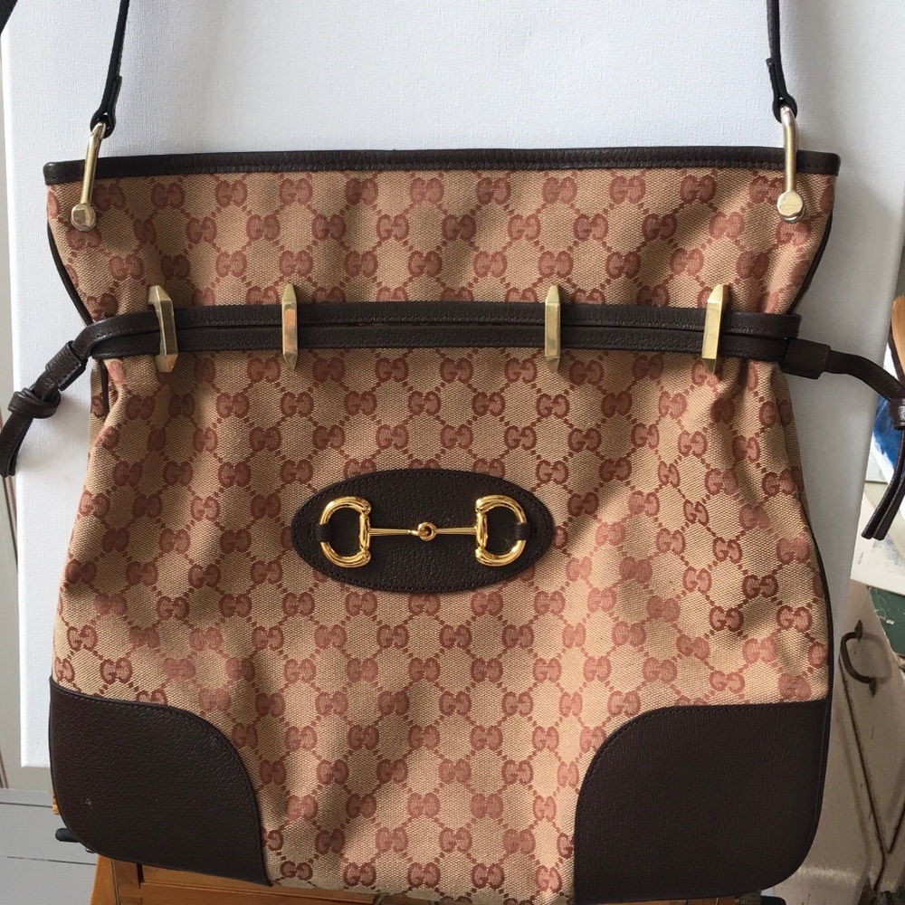 Gucci GG Logo Canvas Hobo Shoulder Bag Crossbody